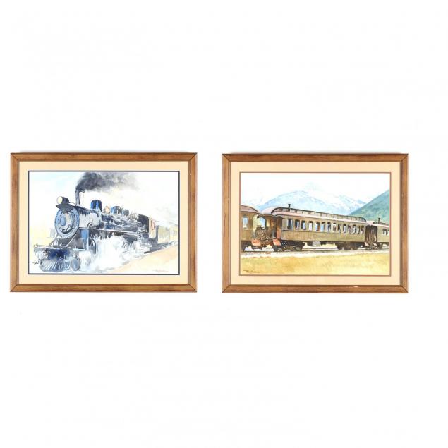 teal-blake-tx-b-1978-two-locomotive-watercolor-paintings