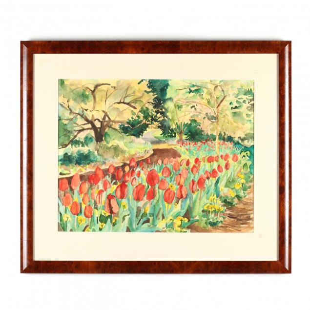 vintage-watercolor-of-a-bed-of-tulips