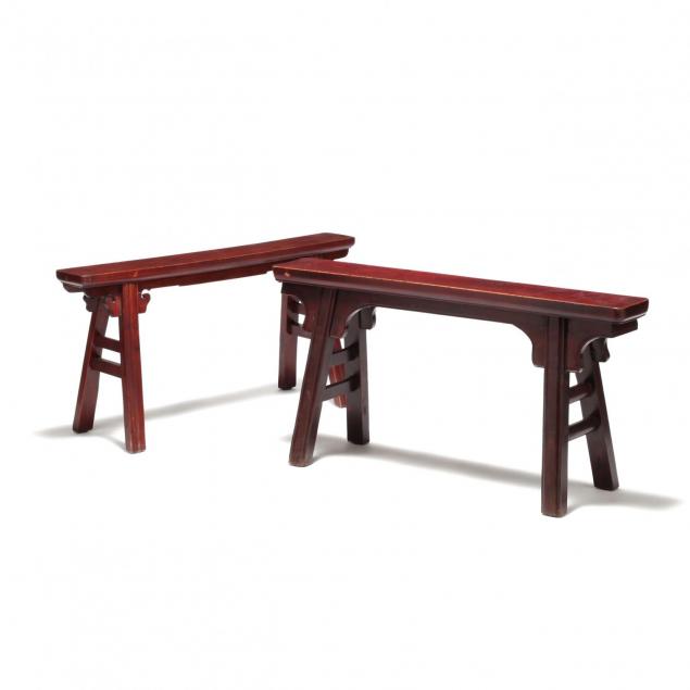 two-chinese-wooden-benches