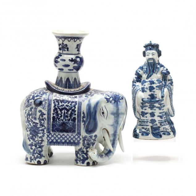 two-chinese-blue-white-porcelain-sculptures