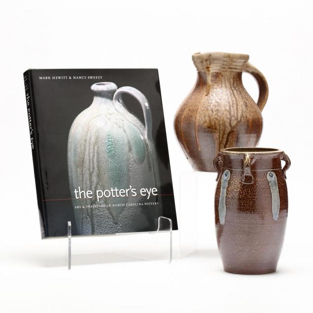 nc-pottery-two-mark-hewitt-vessels-and-signed-book-i-the-potter-s-eye-i