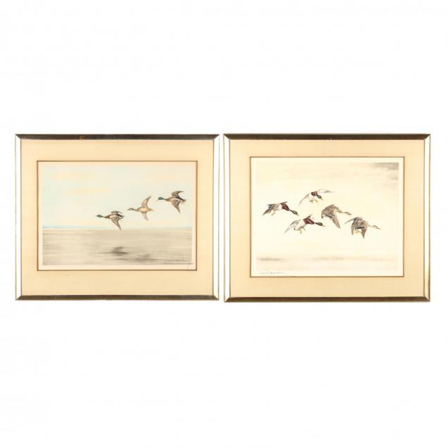 leon-danchin-french-1887-1939-pair-of-prints-illustrating-ducks-in-flight
