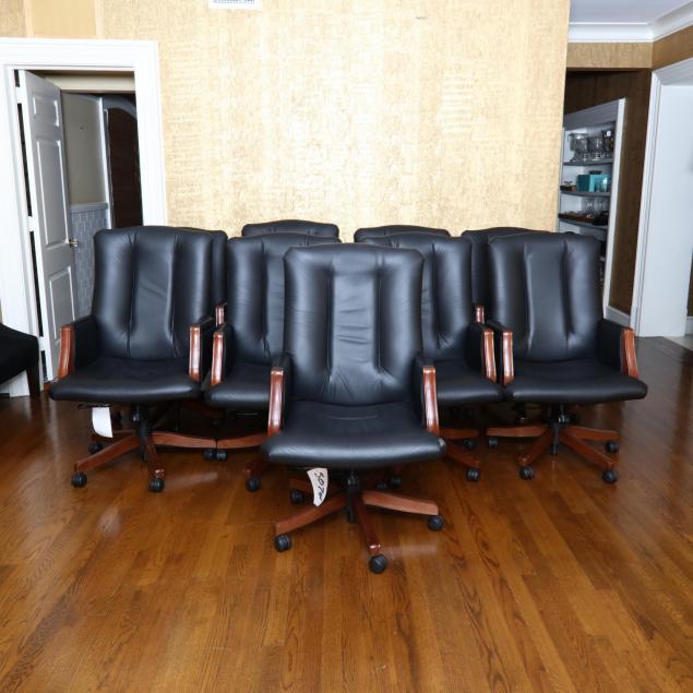 kimball-set-of-nine-leather-swivel-office-chairs