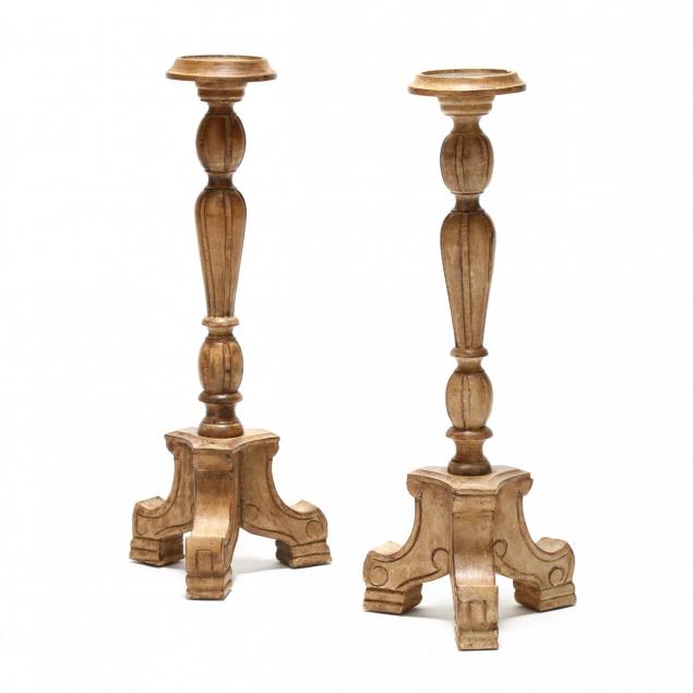 restoration-hardware-pair-of-carved-wood-candle-stands