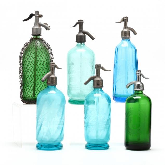collection-of-six-vintage-seltzer-bottles