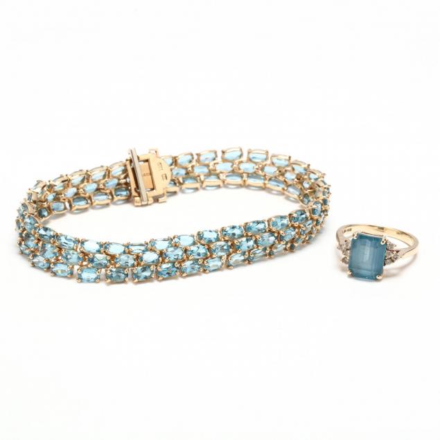 14kt-blue-topaz-bracelet-with-a-14kt-topaz-and-diamond-ring