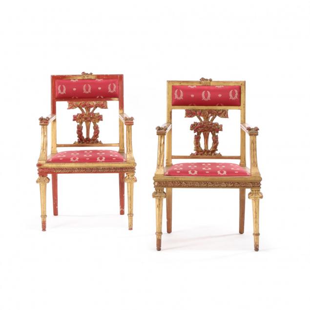 pair-of-italian-neoclassical-style-painted-and-gilt-arm-chairs