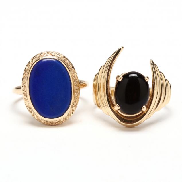 two-14kt-gold-and-hard-stone-rings