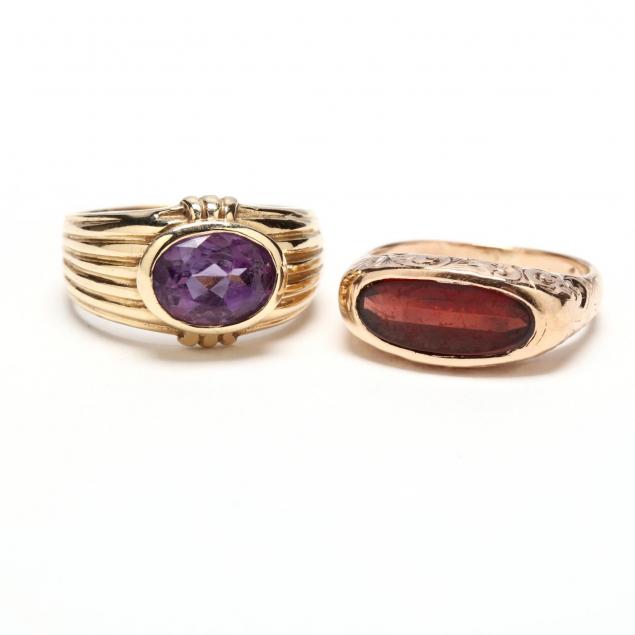 two-14kt-gold-gemset-rings