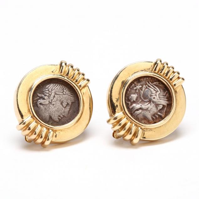 pair-of-14kt-gold-brooches-with-roman-silver-coins