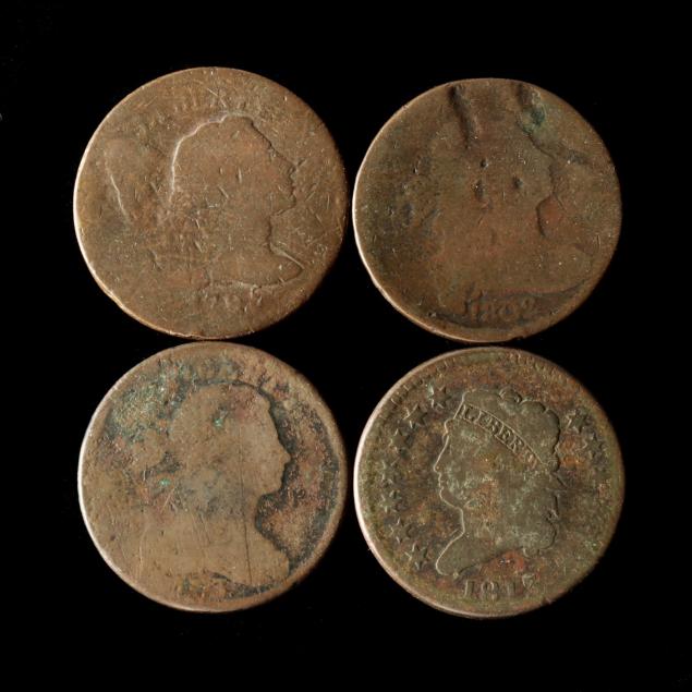 four-heavily-worn-early-large-cents