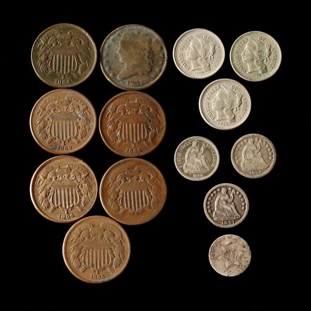 fourteen-obsolete-denomination-19th-century-u-s-coins