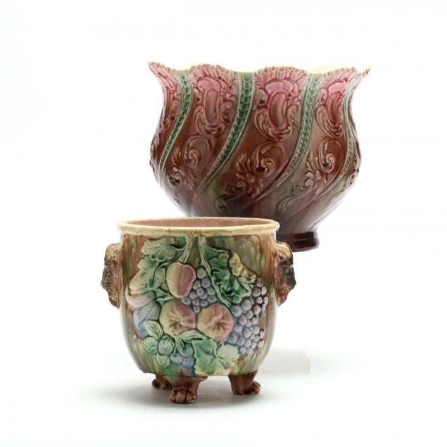 two-majolica-multi-glazed-jardinieres