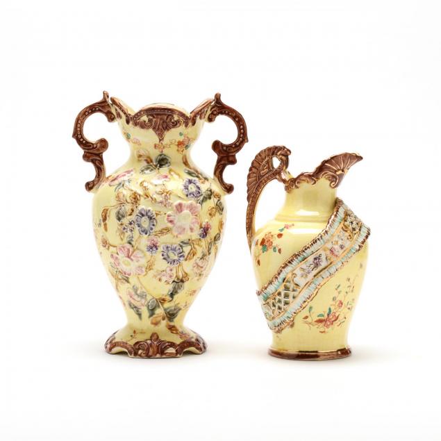two-pieces-of-english-majolica-with-yellow-ground