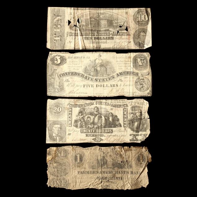 a-memphis-note-and-three-early-confederate-notes