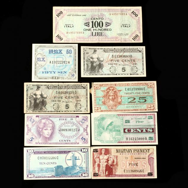 two-military-currency-notes-and-seven-later-military-payment-certificates