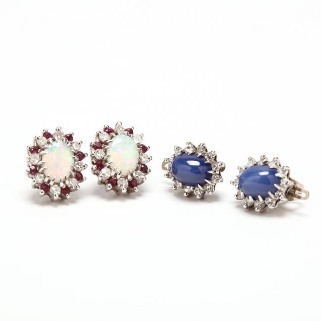 two-pairs-white-gold-and-gem-set-earrings