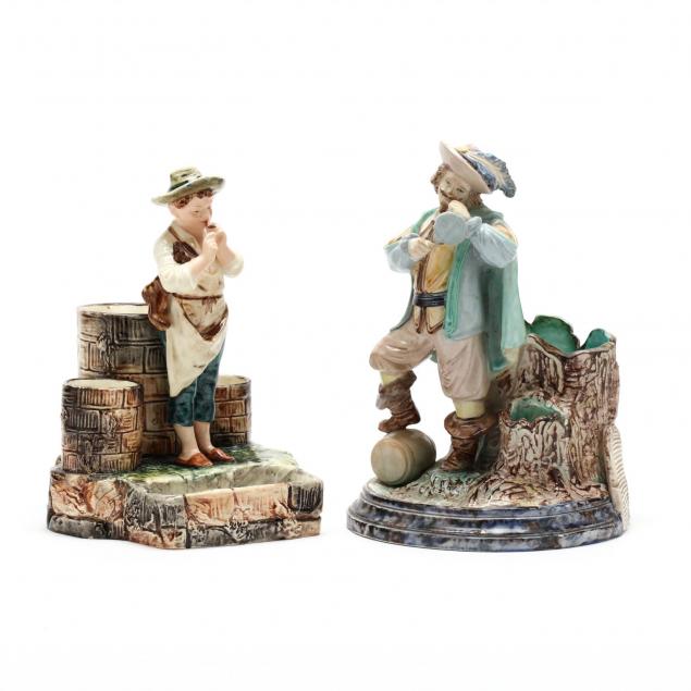 two-antique-majolica-figural-pipe-stands