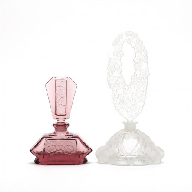two-vintage-art-deco-glass-perfume-bottles