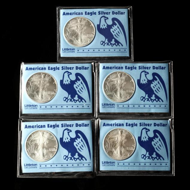 five-bu-1998-american-eagle-silver-bullion-coins