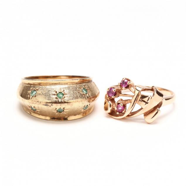 two-14kt-gold-and-gem-set-rings