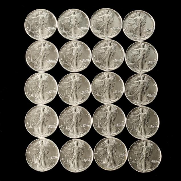 roll-of-20-bu-1987-1-american-silver-eagles