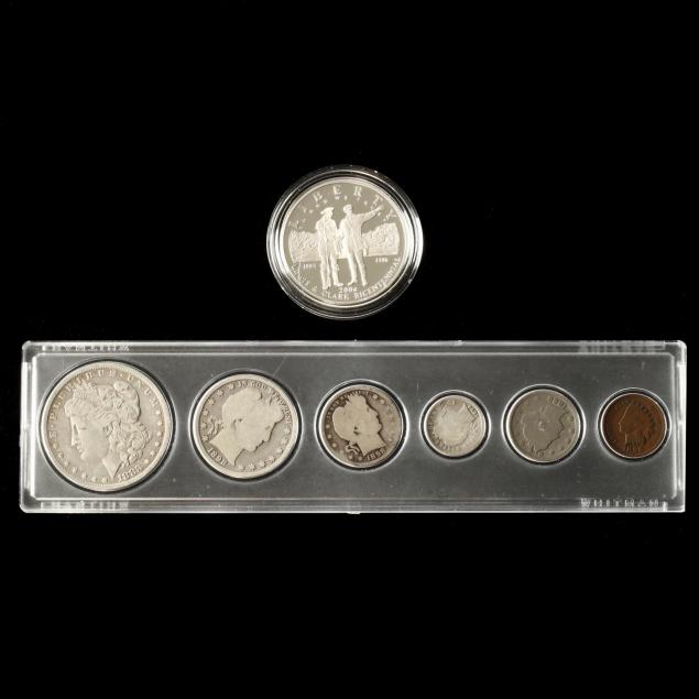 six-piece-obsolete-coin-set-and-2004-lewis-clark-silver-dollar