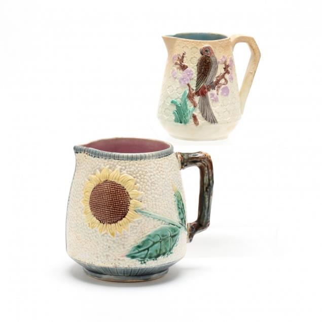 two-unique-vintage-majolica-pitchers