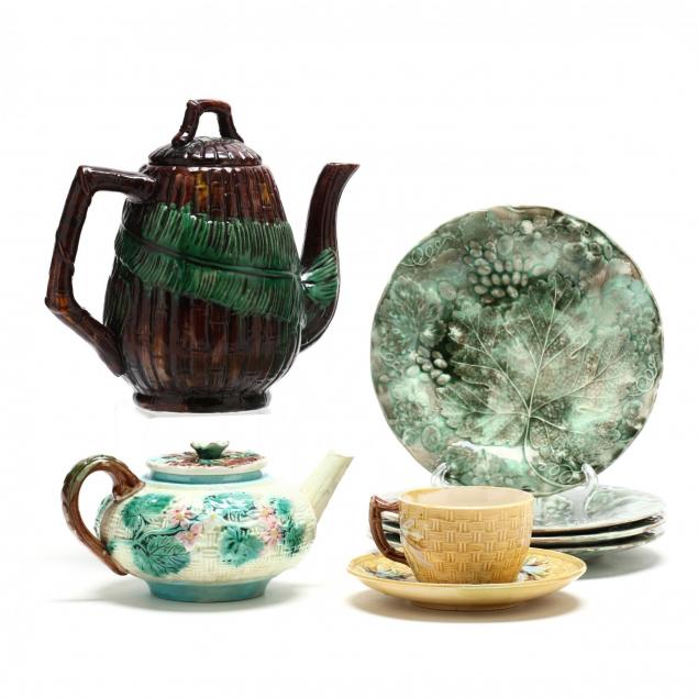 seven-piece-assembled-majolica-afternoon-tea-group