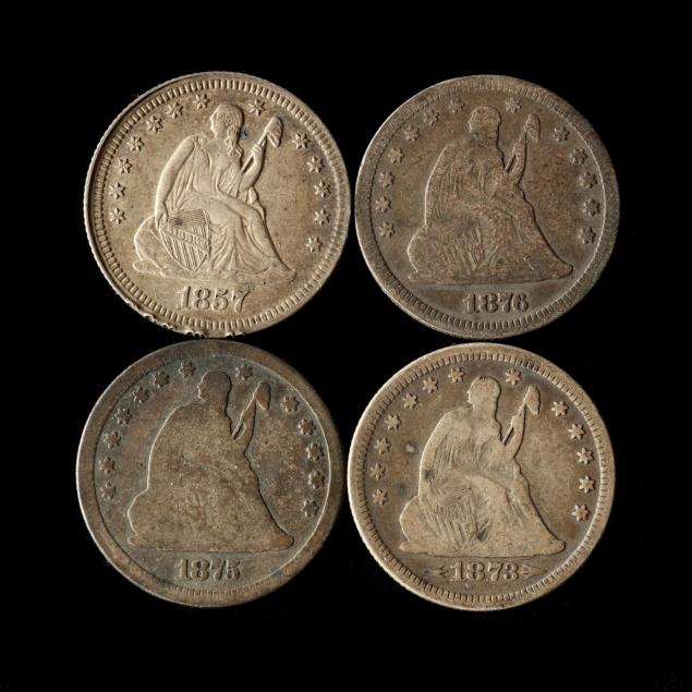 four-liberty-seated-quarters-including-1875-cc