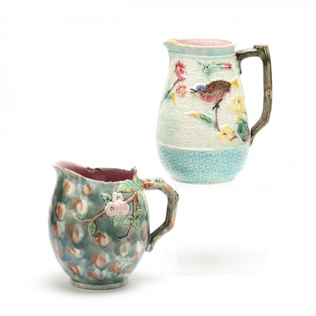 two-majolica-pitchers