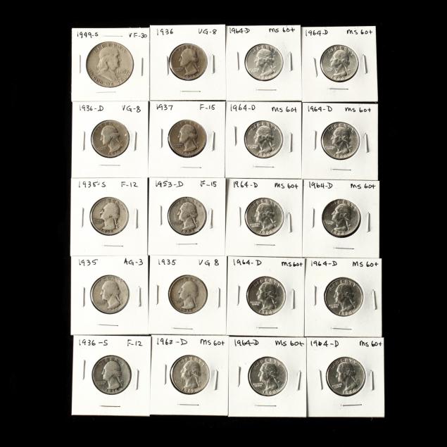 19-silver-washington-quarters-and-a-franklin-half