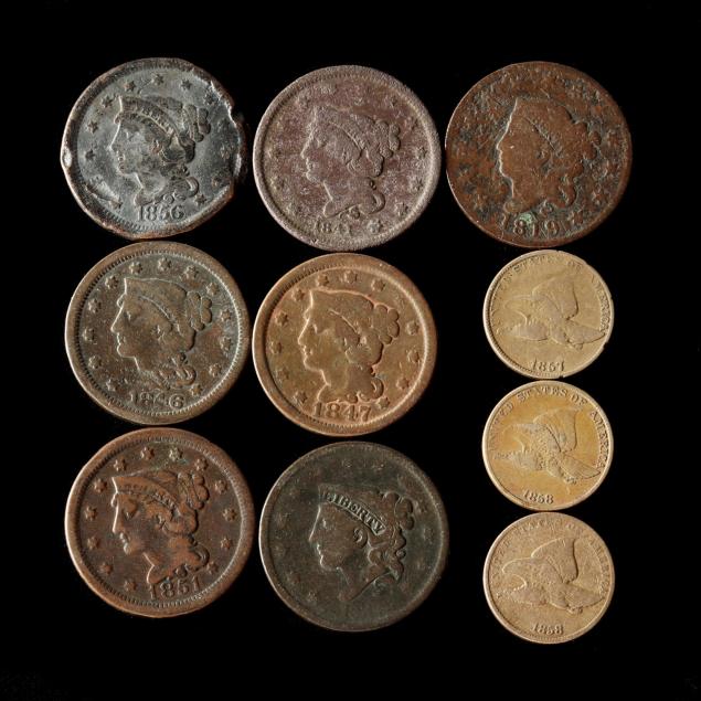 seven-large-cents-and-three-flying-eagle-cents