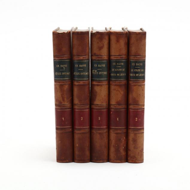 five-antique-french-leather-bound-books