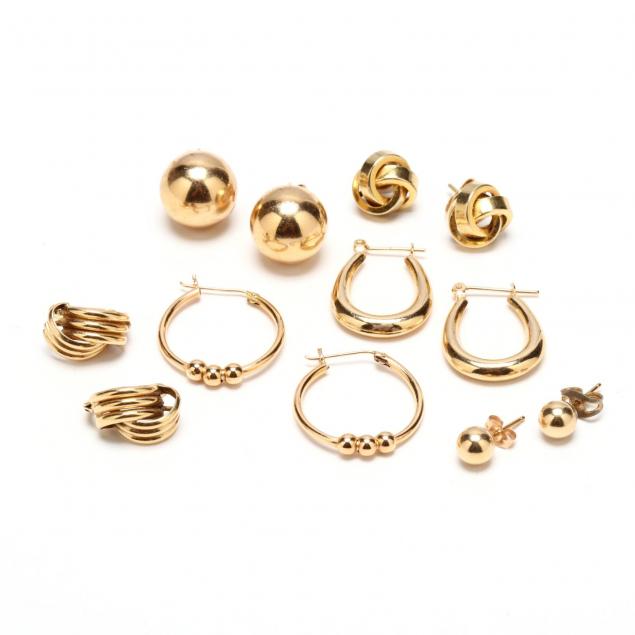 six-pairs-14kt-gold-earrings