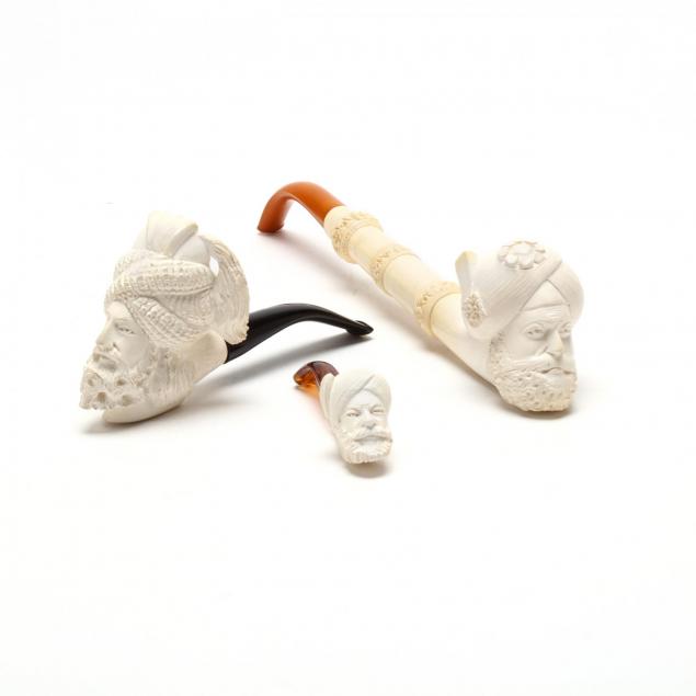 three-figural-carved-meerschaum-pipes