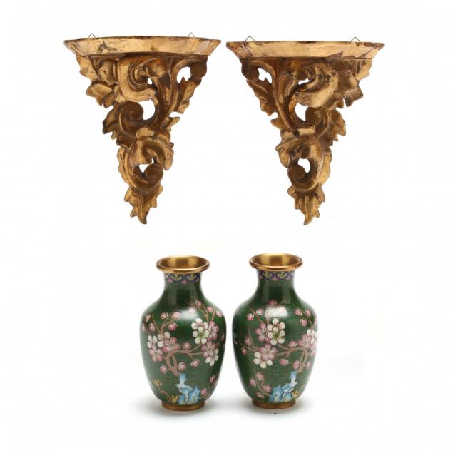 pair-of-diminutive-cloisonne-urns-with-gilt-wall-brackets