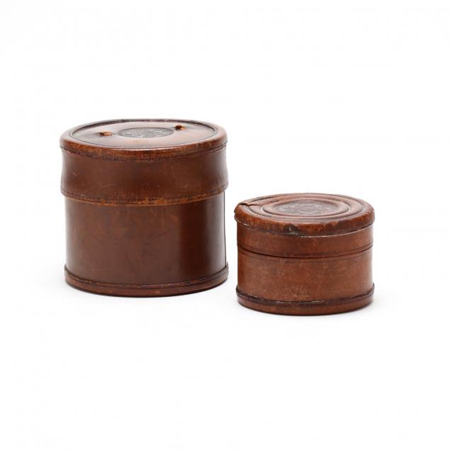 two-antique-english-leather-collar-boxes