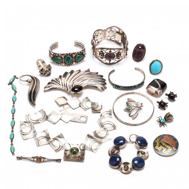 an-assortment-of-vintage-mexican-sterling-jewelry-with-stones