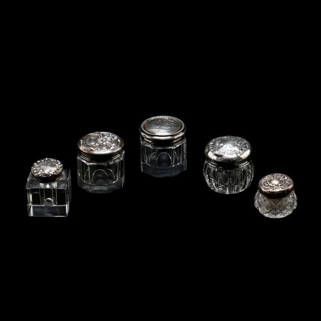 five-sterling-silver-cut-glass-dresser-jars