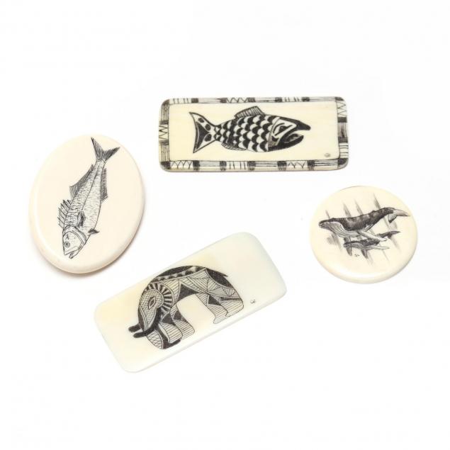 four-miniature-carved-scrimshaw-plaques