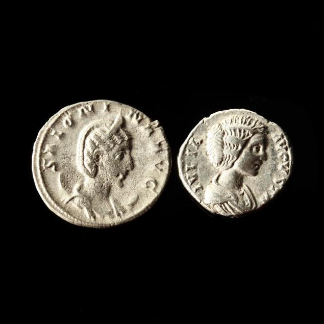 two-roman-silver-coins-depicting-empresses