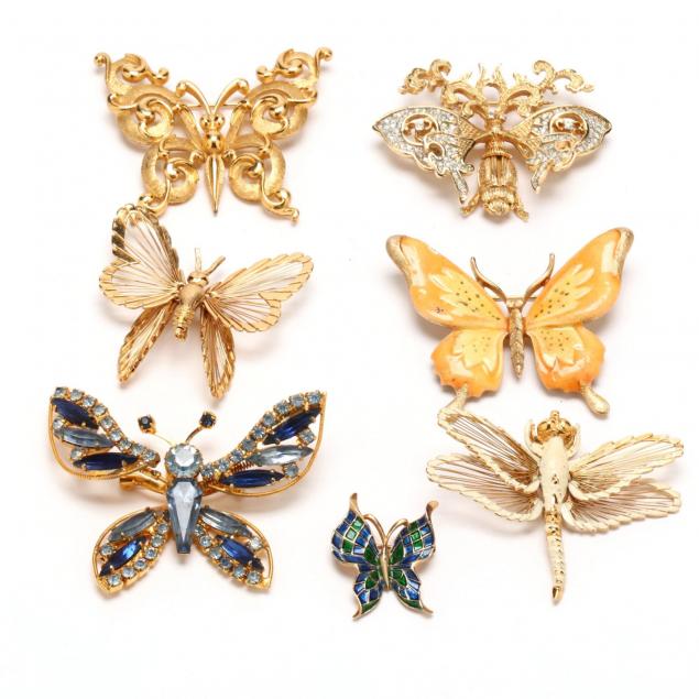 seven-designer-signed-butterfly-brooches