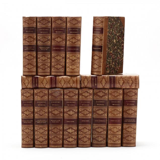 fifteen-finely-bound-volumes-containing-23-works-by-charles-dickens