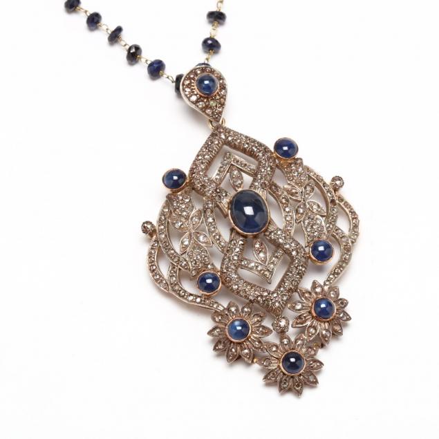 mogul-style-silver-gold-sapphire-and-diamond-necklace