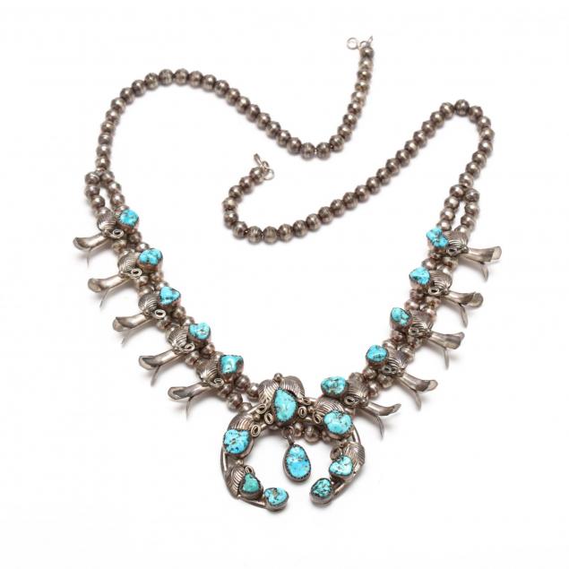southwestern-sterling-and-turquoise-squash-blossom-necklace