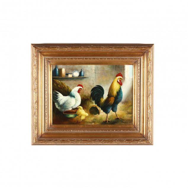 a-decorative-painting-of-rooster-chicken-chick