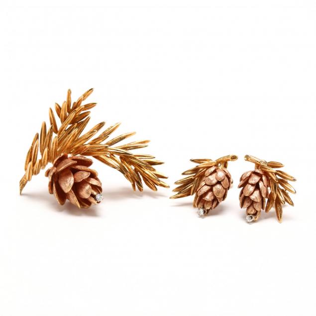 18kt-gold-and-diamond-pine-cone-suite-signed