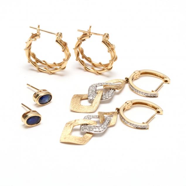 three-pairs-of-14kt-gold-earrings