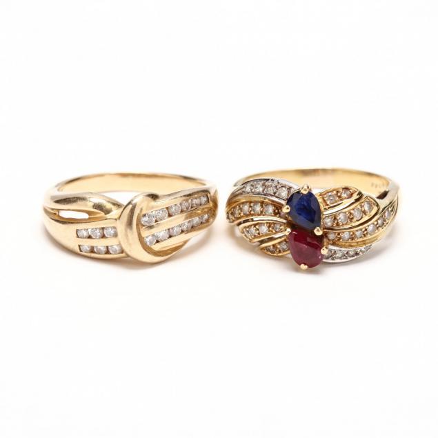 two-14kt-gold-and-gem-set-rings